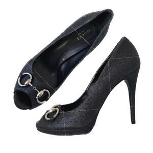 Gucci Shimmer Stardust Horsebit Peep Toe Pumps IT 38